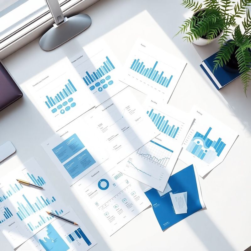 Aerial view of workflow charts spread across a clean desk in a Wellington office