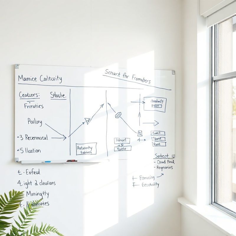 Whiteboard covered in structured strategy frameworks in a Wellington meeting room