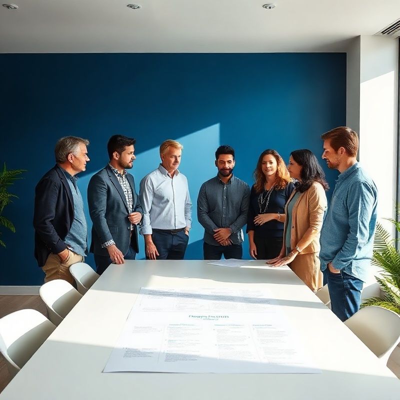 Diverse leadership team reviewing a programme roadmap in a Wellington office